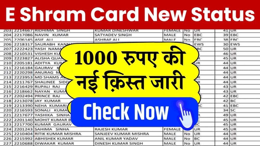 E Shram Card New Status – ई श्रम कार्ड की 1000 रुपए की पहली नई क़िस्त हुई जारी, यहाँ से स्टेटस चेक करें